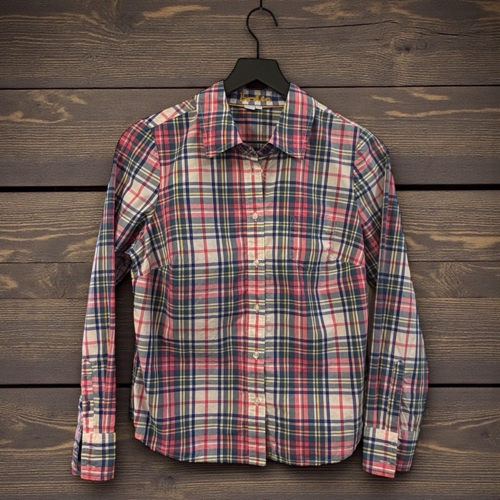 6P BODEN 100% COTTON PLAID BUTTON FRONT TOP